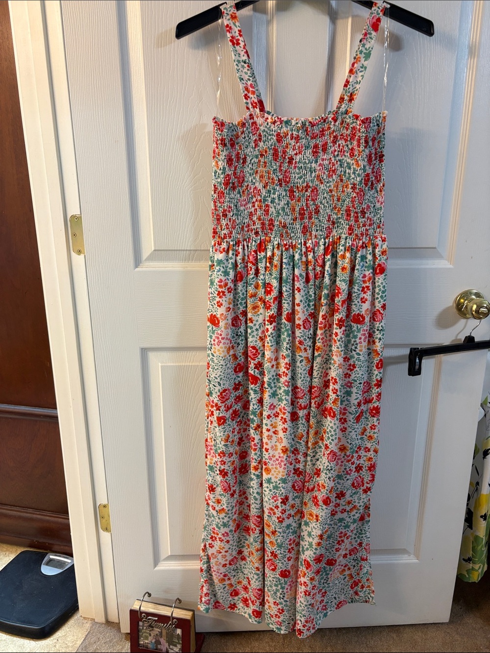 Smocked Floral Maxi Dress in Red & Green